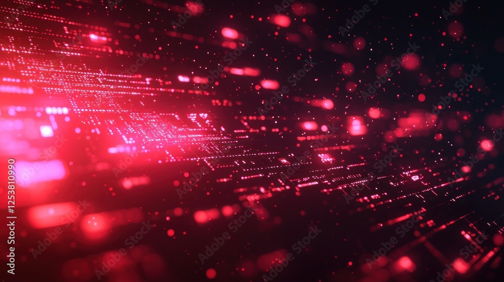 Fototapeta premium Red digital data stream, futuristic background