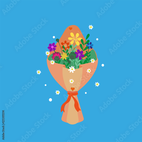 Bouquet of flowers. Bouquet flowers on a blue  isolated dackground. photo