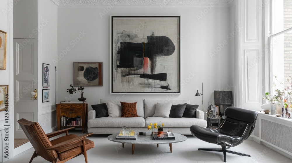 Fototapeta premium Modern living room interior design, London apartment, calm atmosphere
