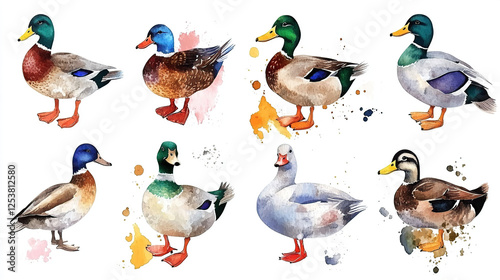 Colorful Watercolor Ducks Illustration