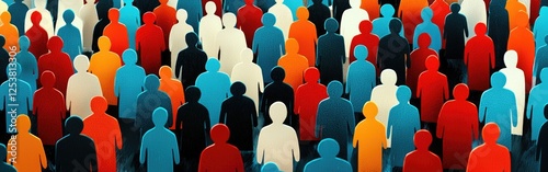 Diverse crowd gathered in vibrant paper cut out style showcasing unity and celebration
