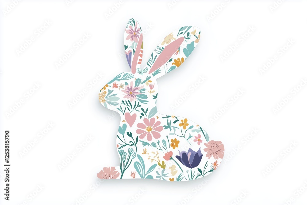 Elegant floral-patterned Easter bunny cutout in soft pastel tones Elegant floral-patterned Easter bunny cutout in soft pastel tones