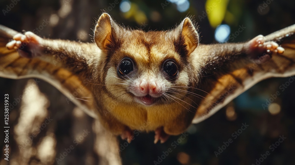 Obraz premium Flying lemur gliding through lush forest.