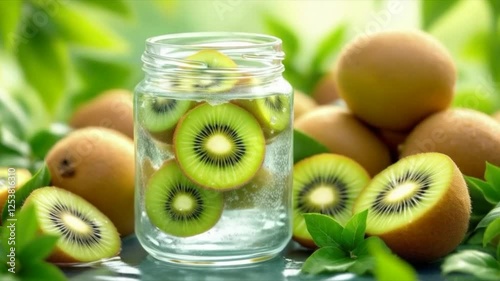 Healthy Kiwi Smoothie Vegan KiwiFruit Shake in a Jar Alkaline Nutrients and Refreshing Flavor