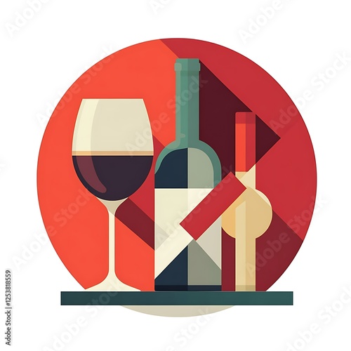 Clean vector no alcohol icon with a wine glass and bottle in a red circle.