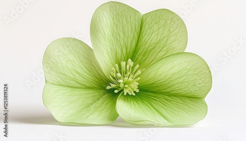 Minimalist Saint Patricka??s flower with smooth, soft lime green petals on white q2,