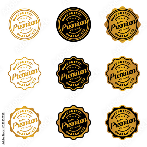 100 percent premium quality vector badges Vector illustration. Luxury black and gold labels. For icon, logo, sign, seal, symbol, stamp, sticker.