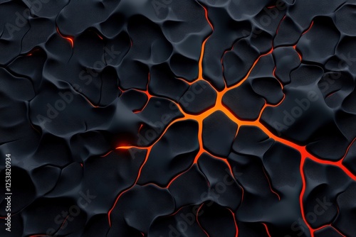 An abstract representation featuring black textures contrasted with bright orange lines, symbolizing energy flow, connectivity, and the unseen forces that connect matter.