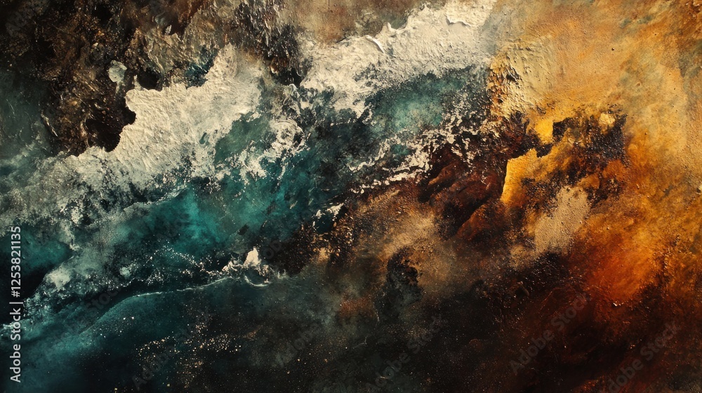 Abstract Ocean Deep: A Symphony of Teal, Gold, and White Abstract Ocean Deep: A Symphony of Teal, Gold, and White