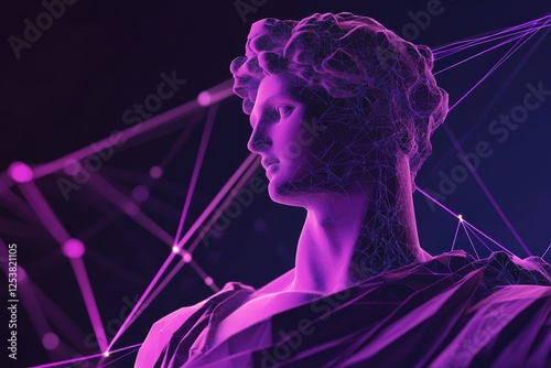 A striking, stylized representation of a classic figure enhanced with neon hues, emphasizing the fusion of art, history, and modern digital creativity.