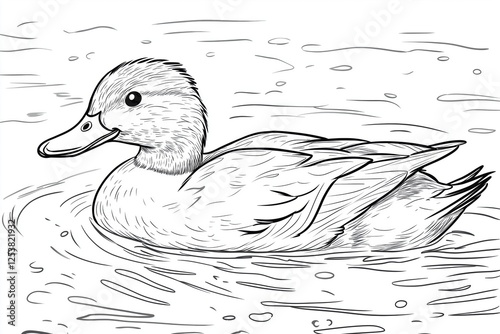 Duck Floating – Realistic Line Drawing