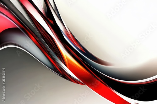 An elegant blend of red and black abstract shapes flows across the canvas, symbolizing motion, energy, and creativity, capturing the viewer's attention dynamically.