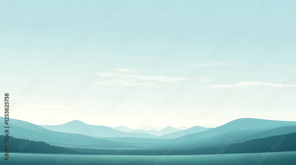 Serene Mountain Landscape Under a Pale Sky Serene Mountain Landscape Under a Pale Sky