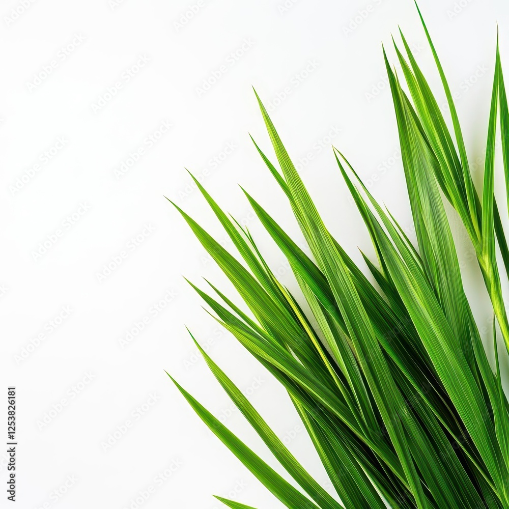 Fresh Green Grass Texture on Pure White Background for Minimalist Design Projects Fresh Green Grass Texture on Pure White Background for Minimalist Design Projects