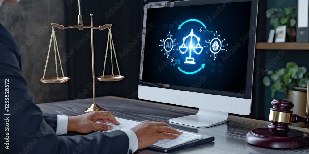 AI ethics responsibility standard law and rules on computer screen provide report of AI ethic transparency preventing technology crime. brisk AI ethics responsibility standard law and rules on computer screen provide report of AI ethic transparency preventing technology crime. brisk