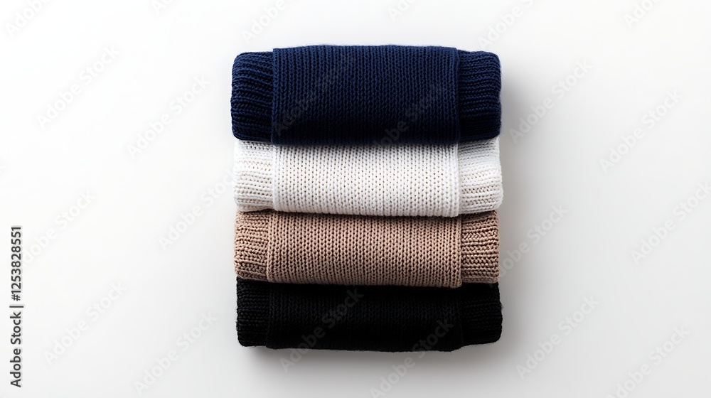 Neatly Folded Stack of Socks in Blue, Beige, White and Black Neatly Folded Stack of Socks in Blue, Beige, White and Black