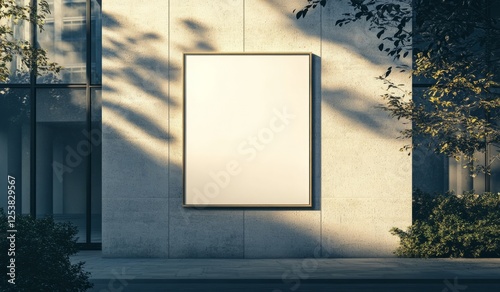 Mock up of a blank billboard against a modern building showing the play of light and shadows in an urban setting