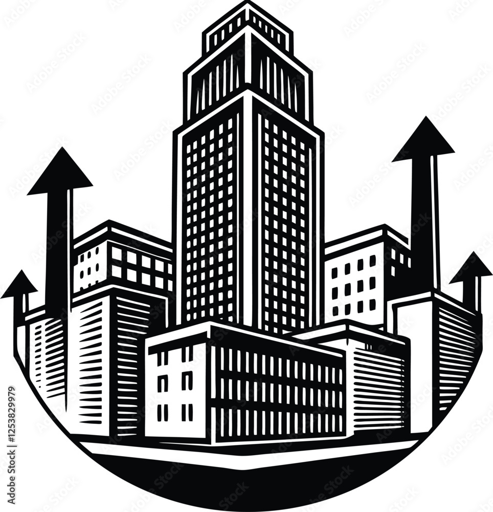 Fototapeta premium Black and white building icon , Real state image on a white background