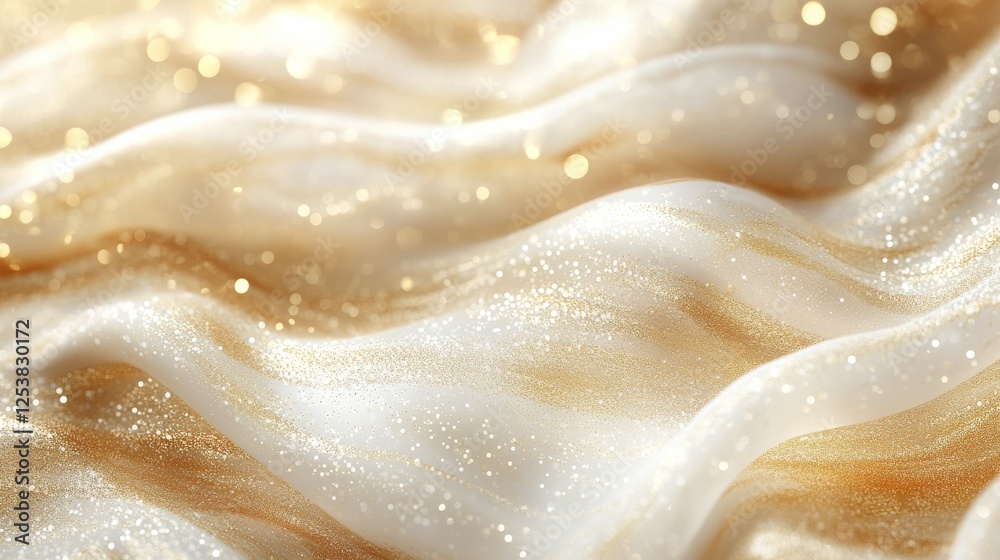 Soft golden fabric flowing gracefully with shimmering highlights under light Soft golden fabric flowing gracefully with shimmering highlights under light