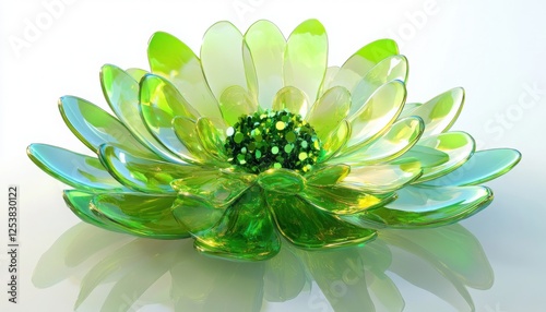 Saint Patricka??s flower with radiant neon green shades and glossy reflections on white q2,