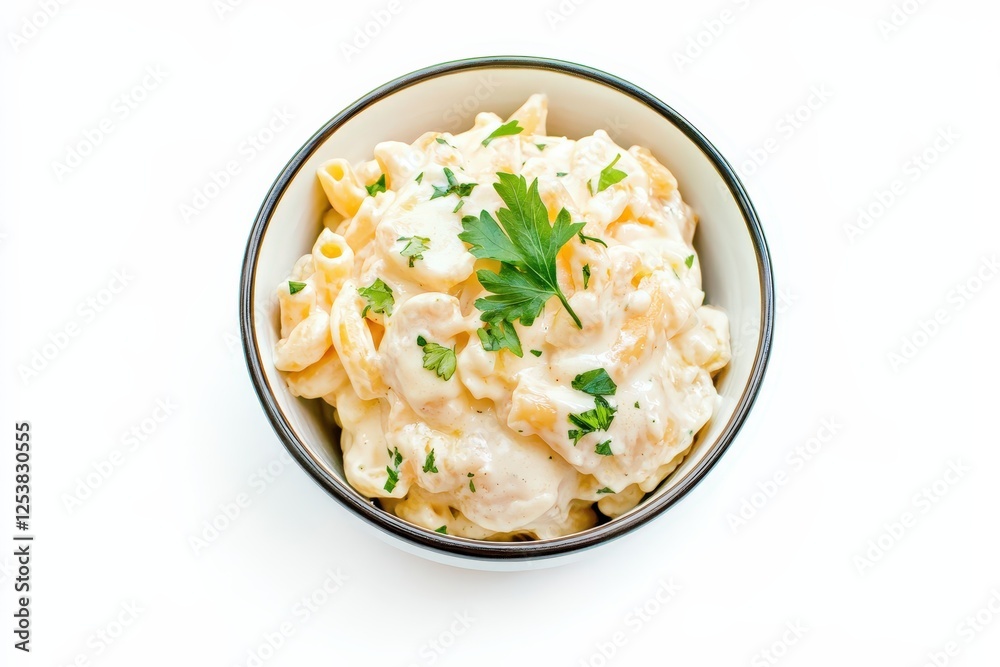 A delicious bowl of creamy pasta, lavishly topped with fresh parsley, showcases the artistry of culinary presentation in this appealing food photography shot. A delicious bowl of creamy pasta, lavishly topped with fresh parsley, showcases the artistry of culinary presentation in this appealing food photography shot.