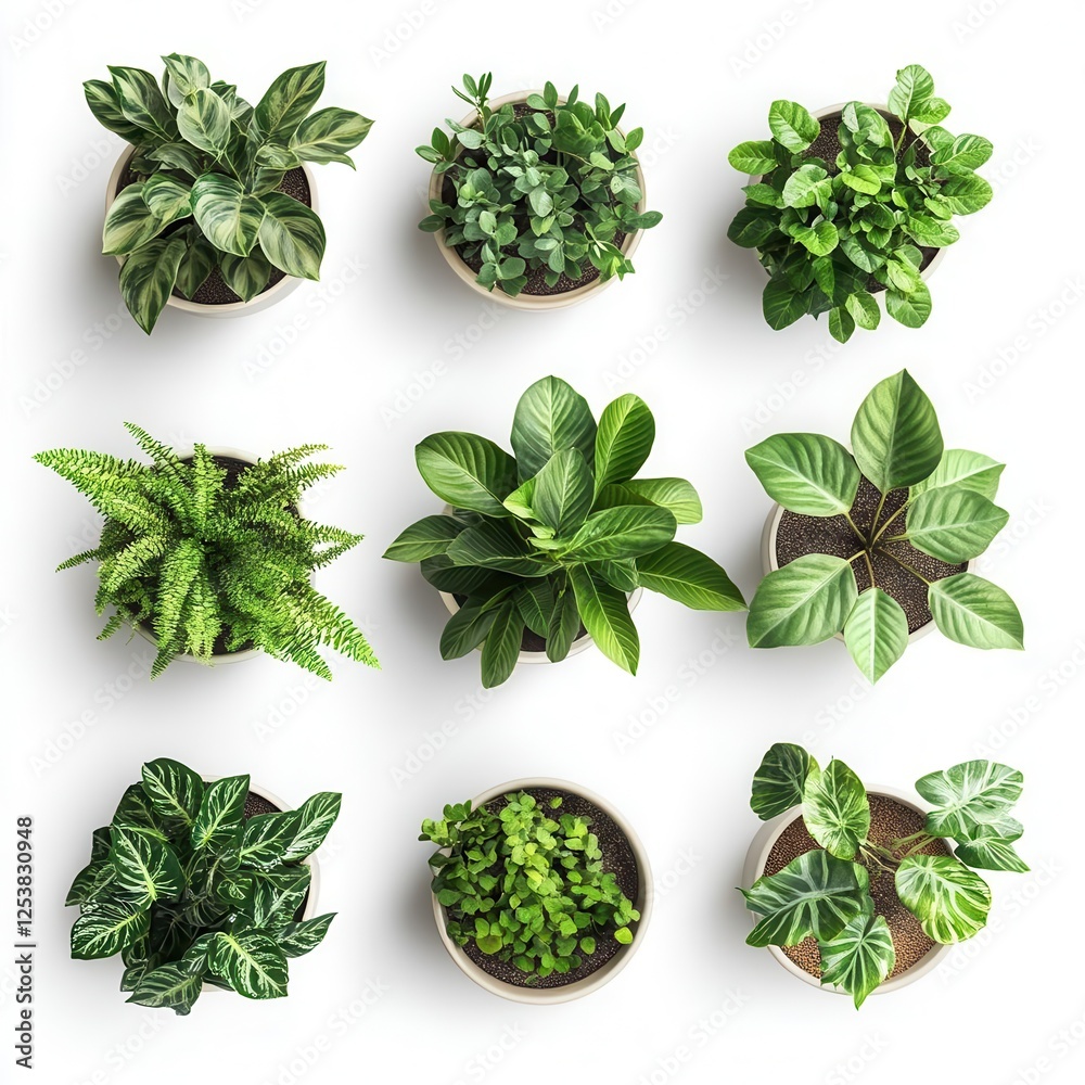 Obraz premium Indoor House Plants Collection in Ceramic Pots Isolated on White Background