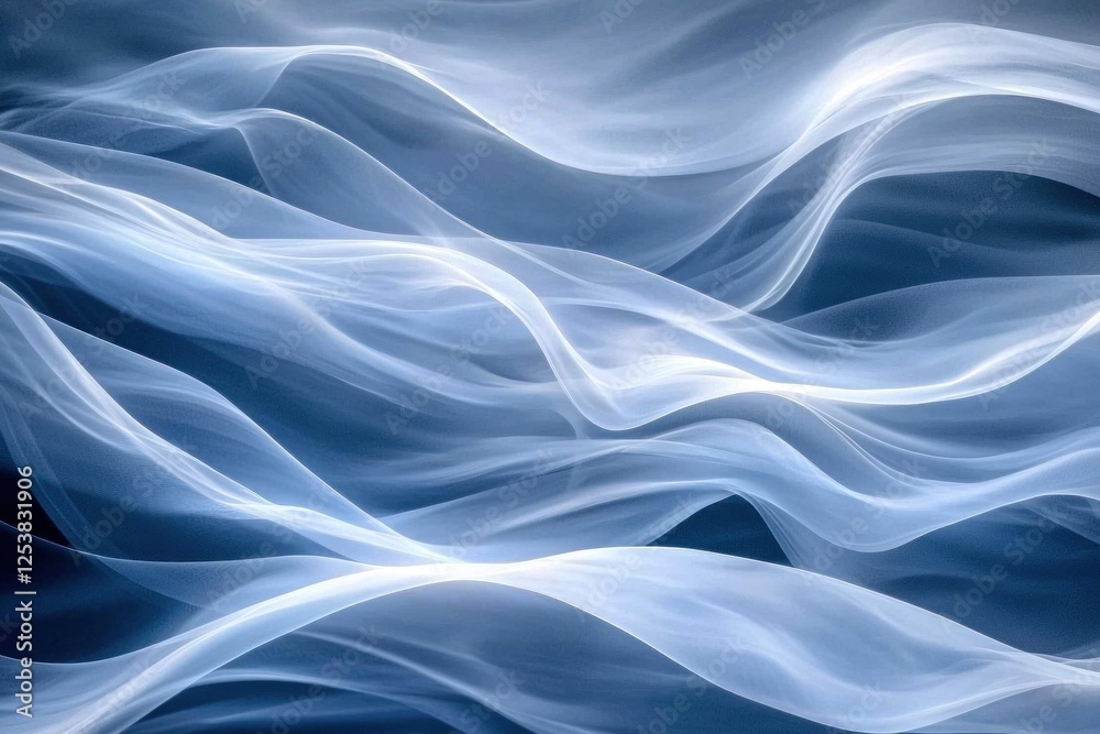 Obraz premium Abstract blue white flowing waves on dark background for digital art