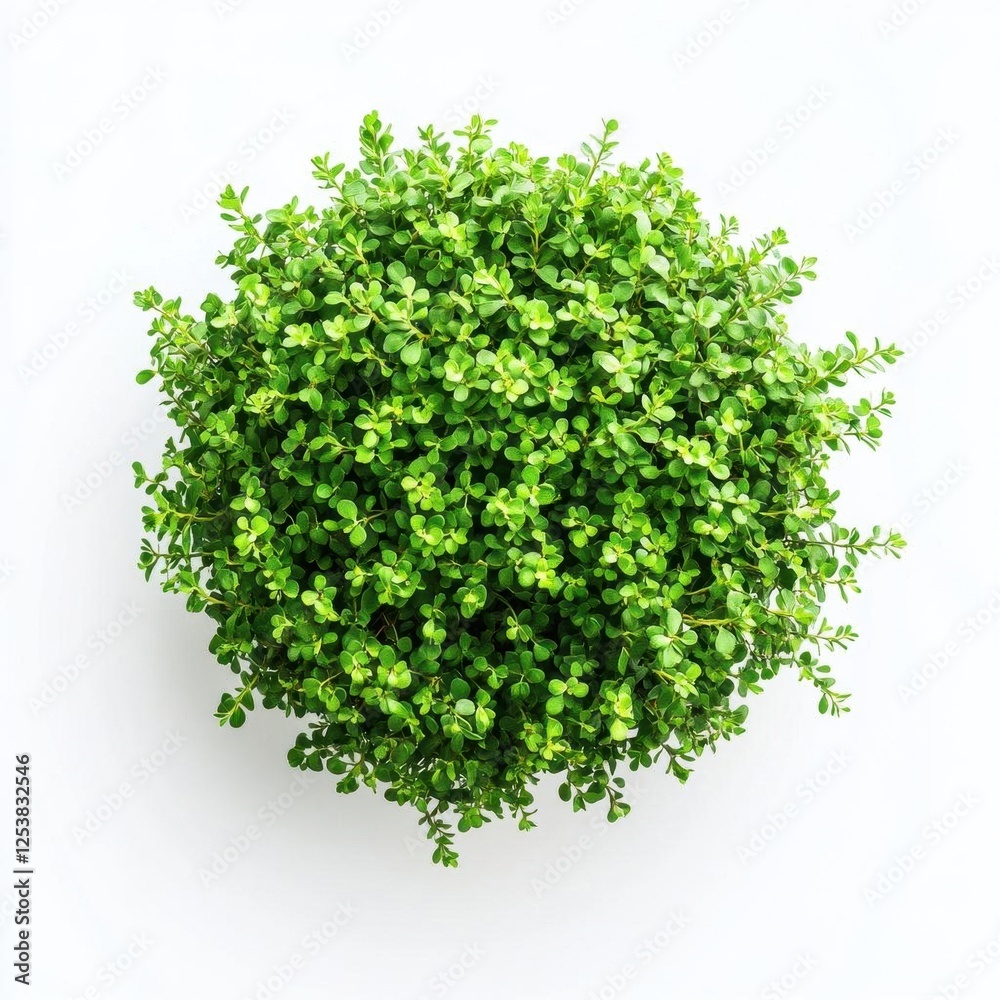 Obraz premium Lush Green Shrubbery with Vibrant Colorful Flowers on Pure White Background for Home Decor and Gardening Inspiration