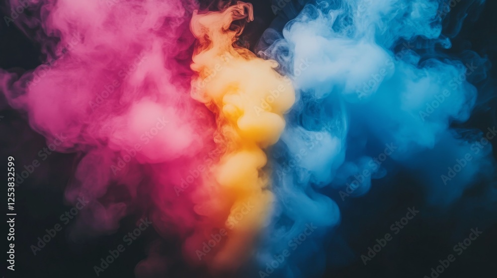 Colorful smoke swirls create mesmerizing patterns against a dark backdrop in this artistic display Colorful smoke swirls create mesmerizing patterns against a dark backdrop in this artistic display