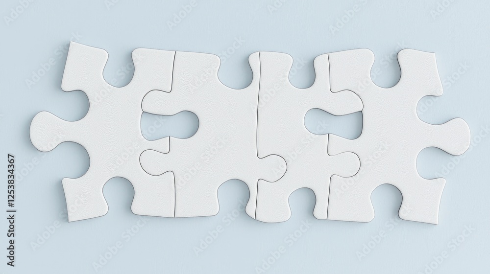 Obraz premium Three white puzzle pieces connect on light blue. Teamwork concept