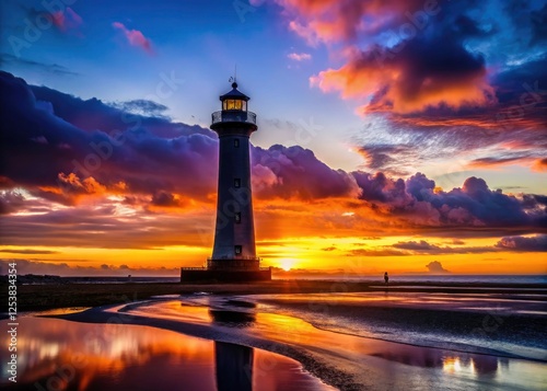 Dusk paints New Brighton's lighthouse in shadow, a Wirral, Merseyside photographic masterpiece.