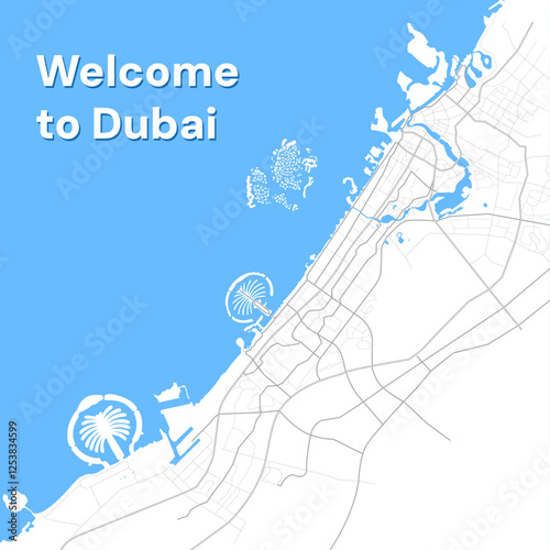 Dubai Minimalist Vector Map – Clean & Modern City Layout