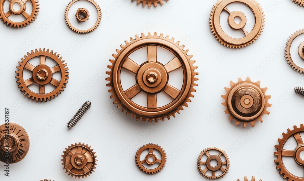 Complex Interlocking Gears On White Background Complex Interlocking Gears On White Background