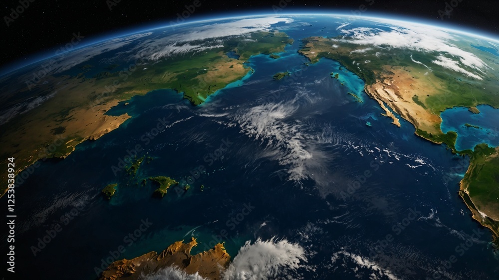 Fototapeta premium Aerial view of Earth from space showcasing continents and blue oceans