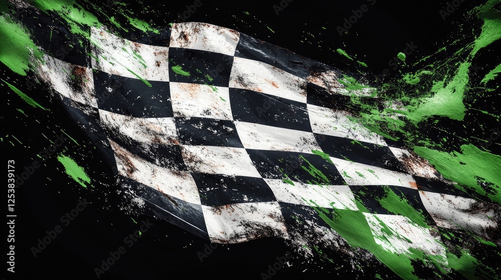custom made wallpaper toronto digitalA weathered checkered flag with green splashes, symbolizing racing and competition.