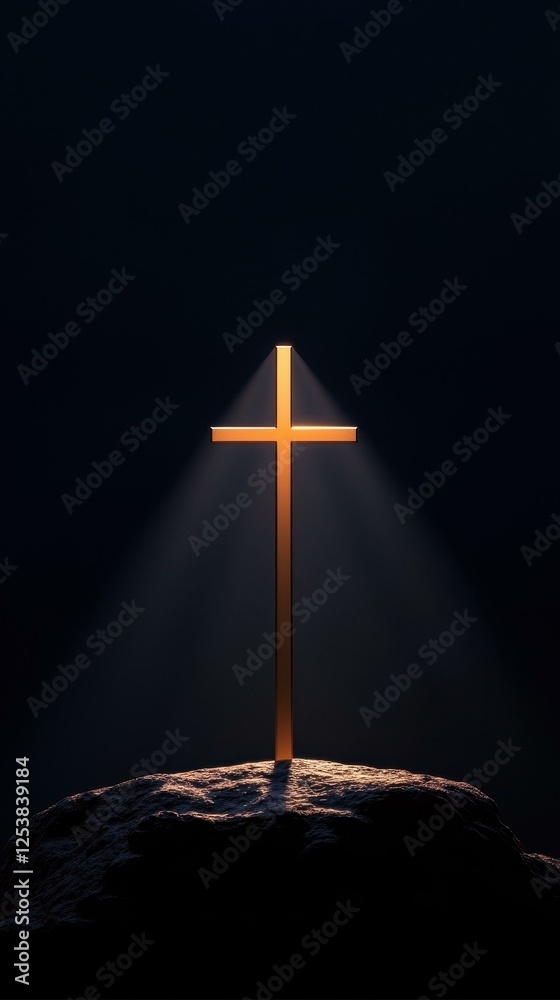 Fototapeta premium Illuminated Cross on Dark Rock