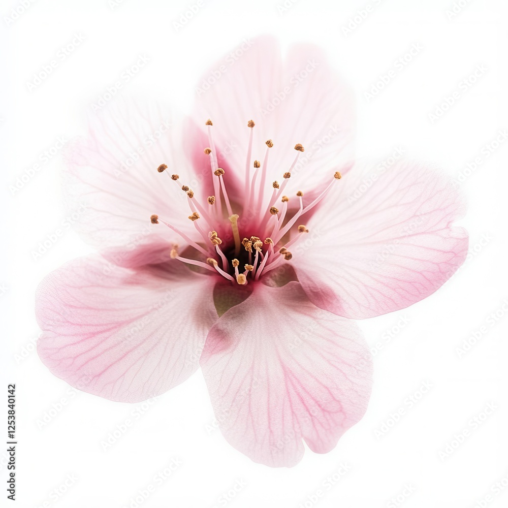 Pink Cherry Blossom Flower Isolated on Pure White Background for Minimalist Design Projects Pink Cherry Blossom Flower Isolated on Pure White Background for Minimalist Design Projects
