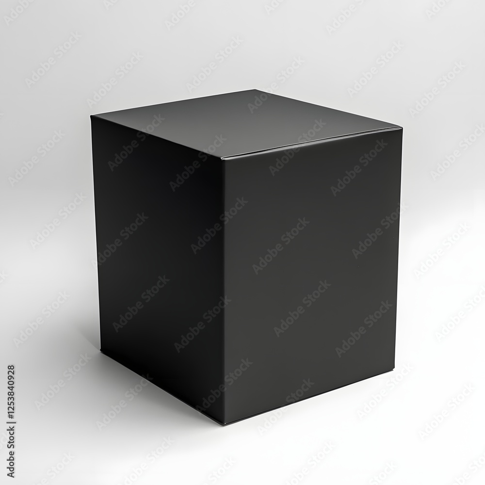 Black Cubic Packaging Box on Minimalist White Background Black Cubic Packaging Box on Minimalist White Background