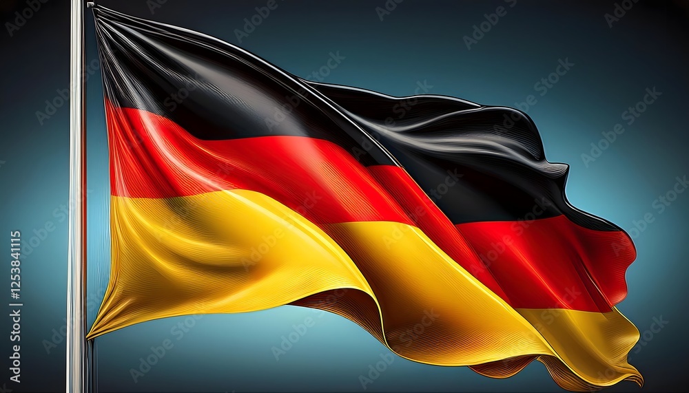 Naklejka premium The flag of Germany on a pole blowing in the wind