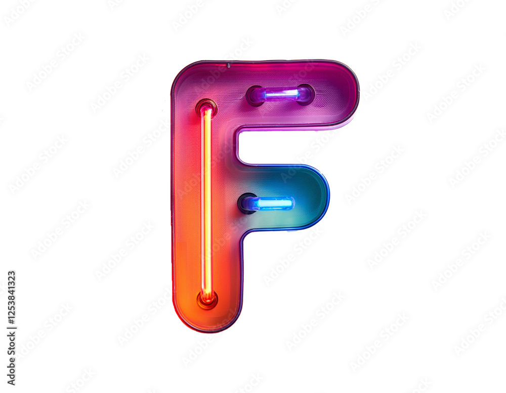 Letter F - consisting of neon colors, 3D, isolated on a white background, cut out Letter F - consisting of neon colors, 3D, isolated on a white background, cut out