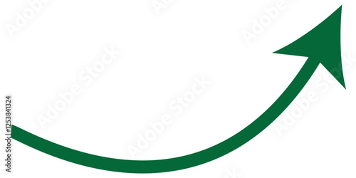 Green curved graph with arrow icon. Arrow illustration pointing up. Counterclockwise direction pointer. single arrow, sign left down isolated on white