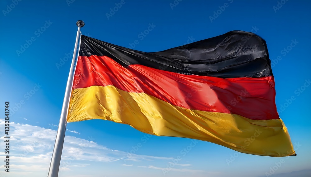 The flag of Germany on a pole blowing in the wind The flag of Germany on a pole blowing in the wind