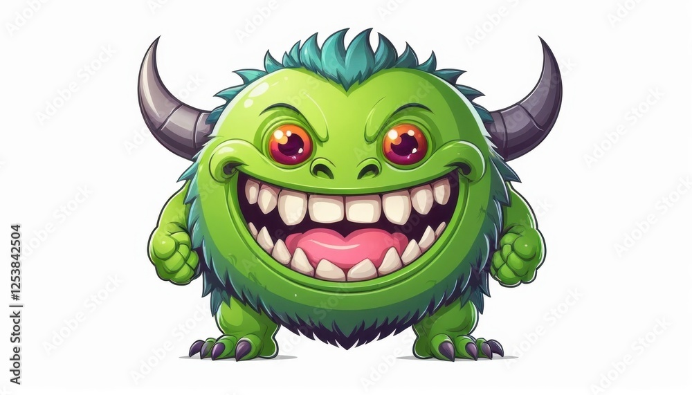 Fototapeta premium tiny monster mascot logo with oversized head and big smile illustration on a white background 