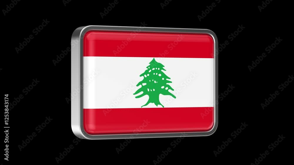 Spinning Lebanese flag button on black background Spinning Lebanese flag button on black background