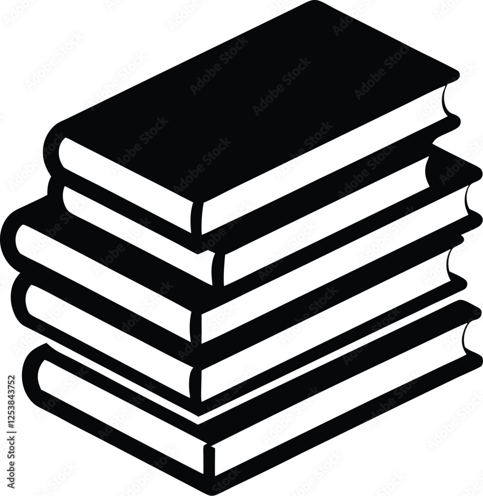 Books icon, stack of black books silhouette vector  
