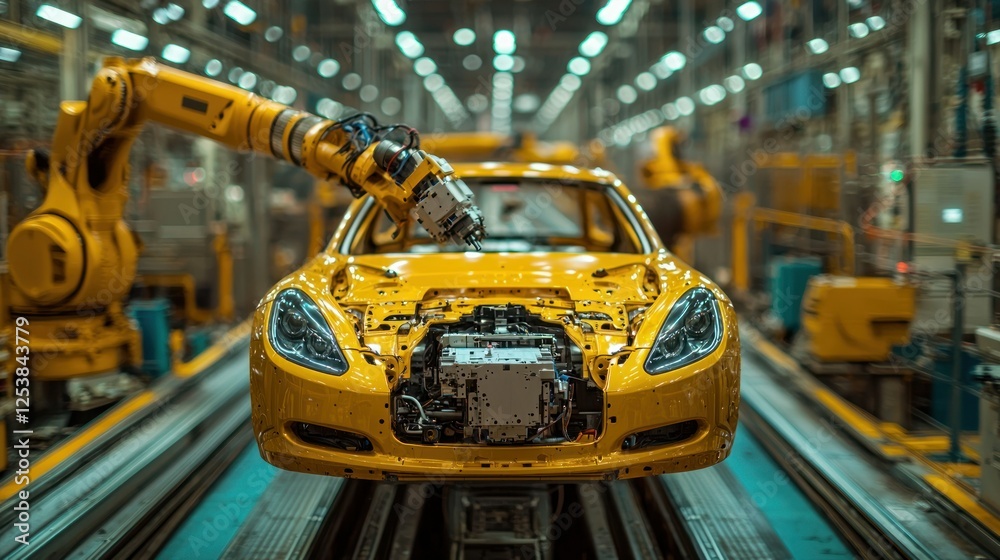 Robotic car assembly line; factory interior Robotic car assembly line; factory interior