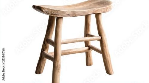 Rustic Wooden Saddle Seat Stool on White Background photo