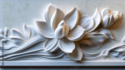 Elegant White Magnolia Flower Bas-Relief Sculpture