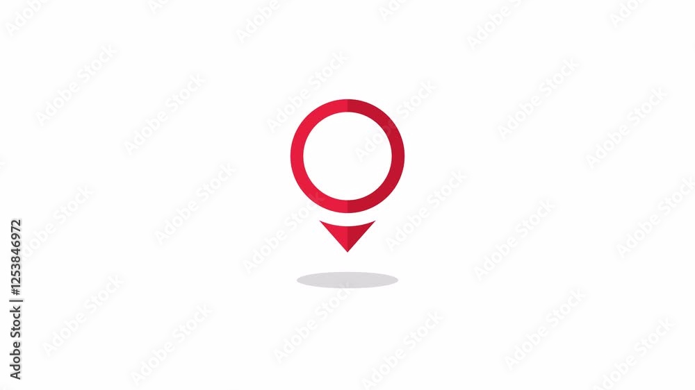 Open Ring Location Icon Animation. This video showcases a stunning animation of an open-ring red location icon, gracefully moving above its shadow on a transparent alpha background. Open Ring Location Icon Animation. This video showcases a stunning animation of an open-ring red location icon, gracefully moving above its shadow on a transparent alpha background.