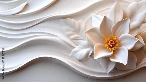 Elegant White Flower 3D Wall Art: Serene Floral Design